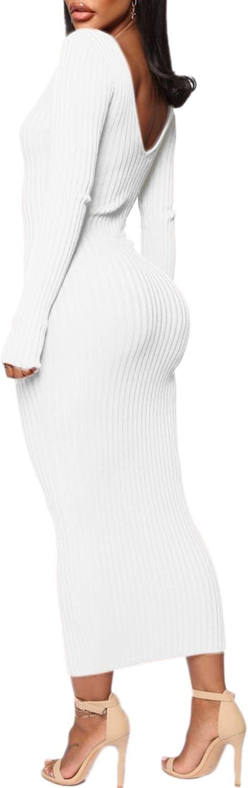 Women'S off Shoulder Long Sleeves Bodycon Sweater Dress Sexy Knit Slim Cardigans