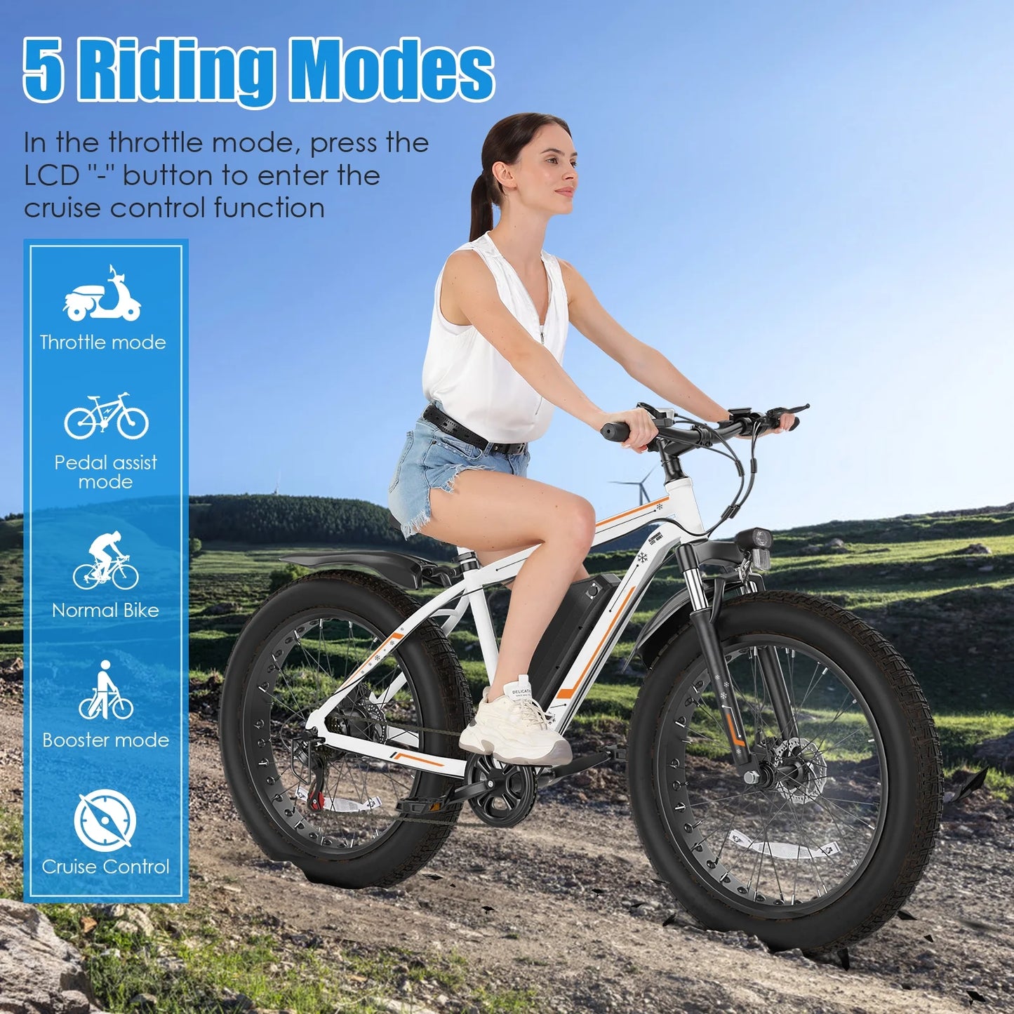 26"X4.0 Fat Tire Electric Bike, 624Wh Battery, 48V 500W Ebike Electric Mountain Bike, Cruise Control Mode, Adult E Bikes for Men, LCD Meter, 7-Speed Snow Bike Beach E-Bike for Adults UL2849