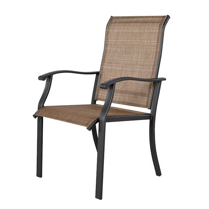 7 -Piece Black Patio Dining Set Iron Rectangle Table with 6 Brown Stationary and Motion Chairs