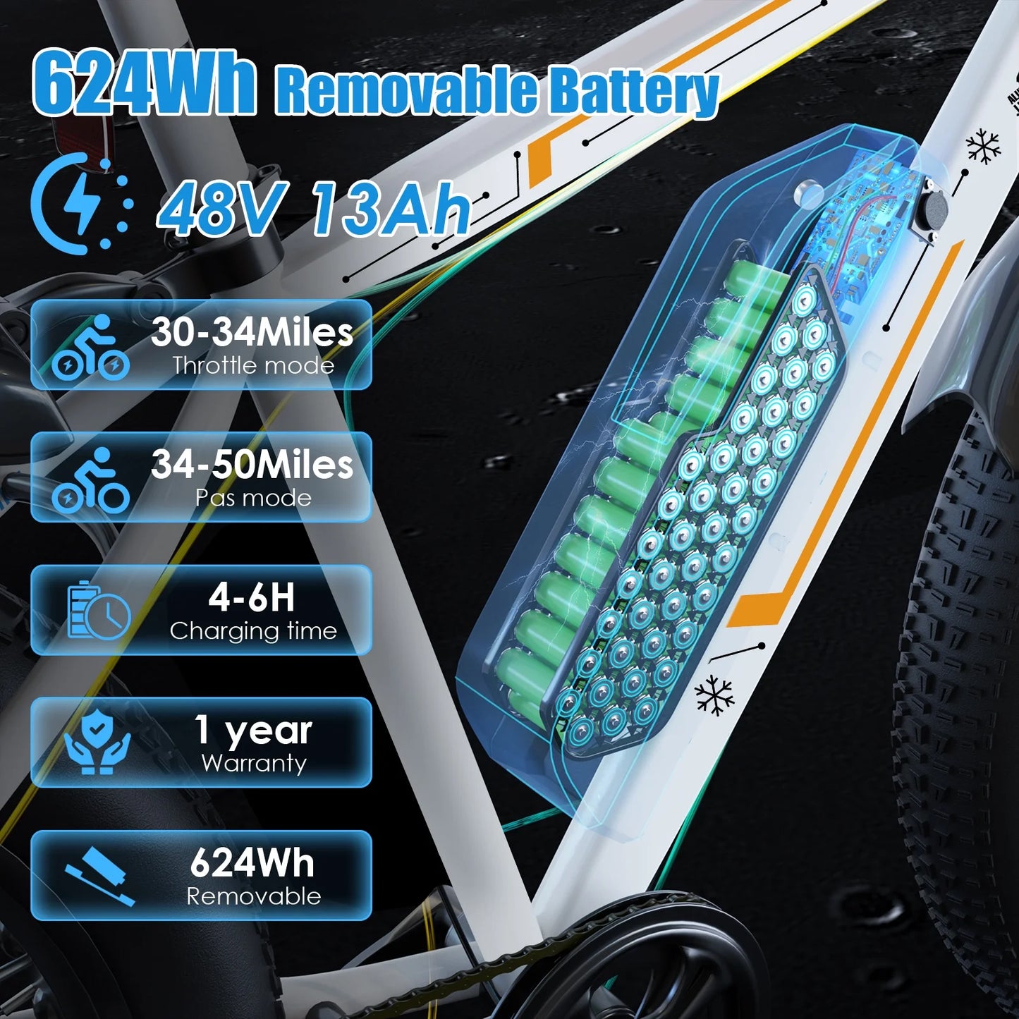 26"X4.0 Fat Tire Electric Bike, 624Wh Battery, 48V 500W Ebike Electric Mountain Bike, Cruise Control Mode, Adult E Bikes for Men, LCD Meter, 7-Speed Snow Bike Beach E-Bike for Adults UL2849
