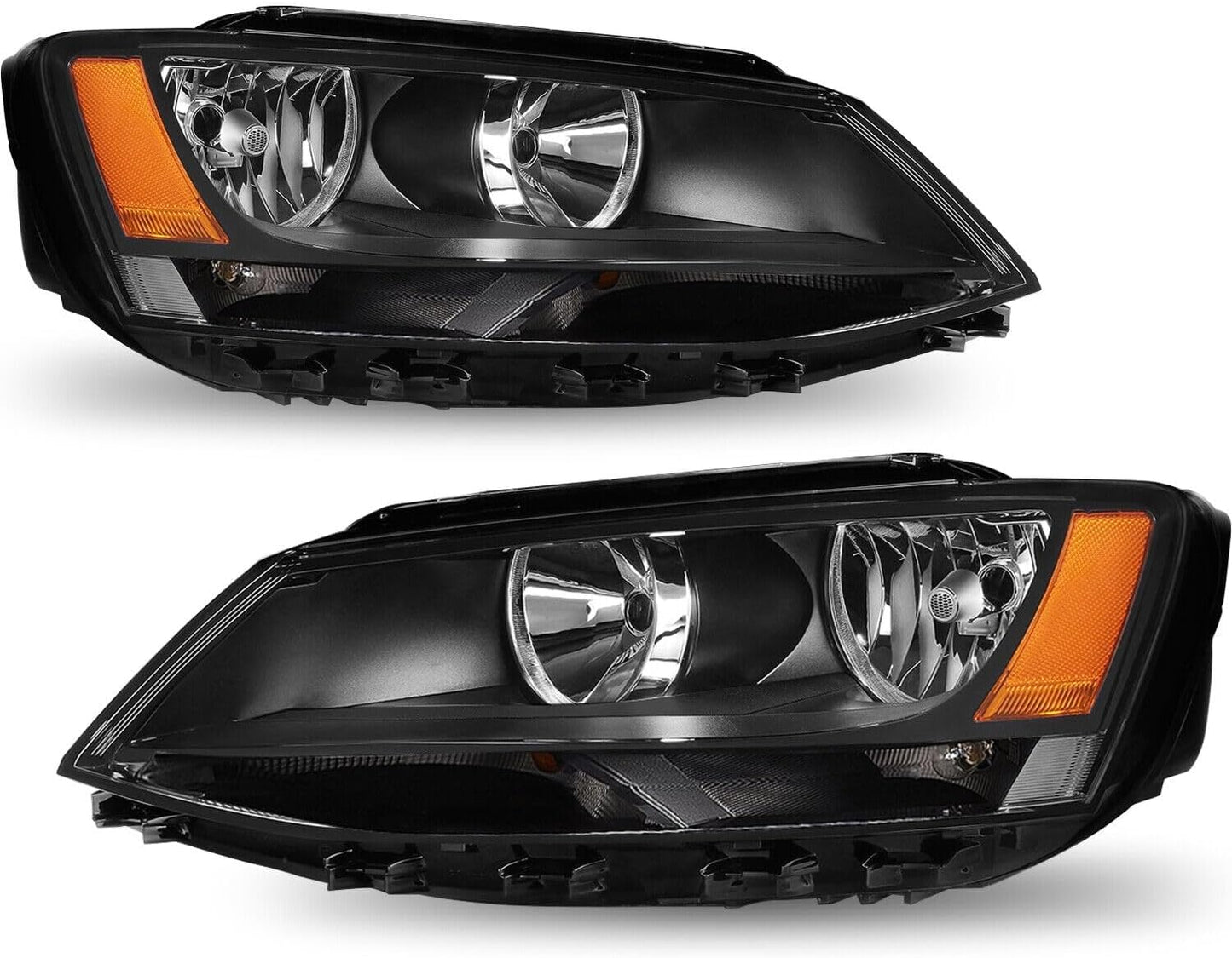 Headlights Assembly Black Housing Compatible with 2011-2018 Volkswagen Jetta MK6 Sedan & Hatchback without DRL, Halogen Headlamp Driver & Passenger Side