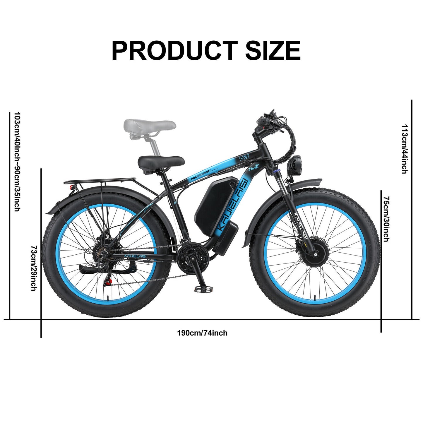 V3 2000W Electric Bike 48V/23Ah 26" Fat Tire Mountain Bicycle for Adult 35MPH