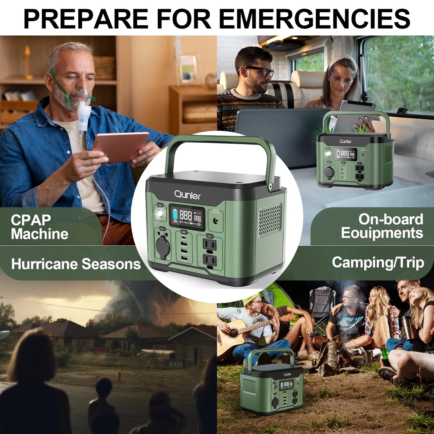 300W Portable Power Station 296Wh 80000Mah with 60W PD Input/Output Fast Charging, AC DC Outlets Outdoor Solar Generator for Camping, RV, Home Backup, Emergency Power, Green (No Solar Panel)
