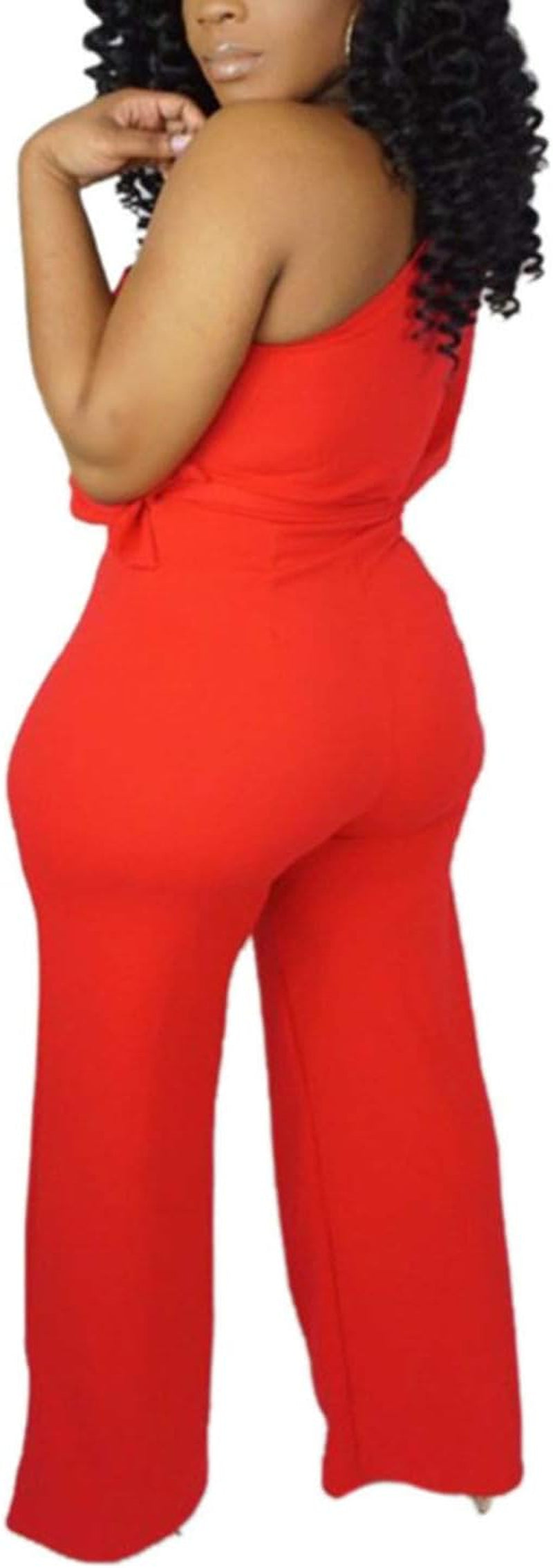 Women'S Sexy One Shoulder Slit Sleeve High Waist One Piece Pant Outfit Wide Leg Jumpsuit Romper