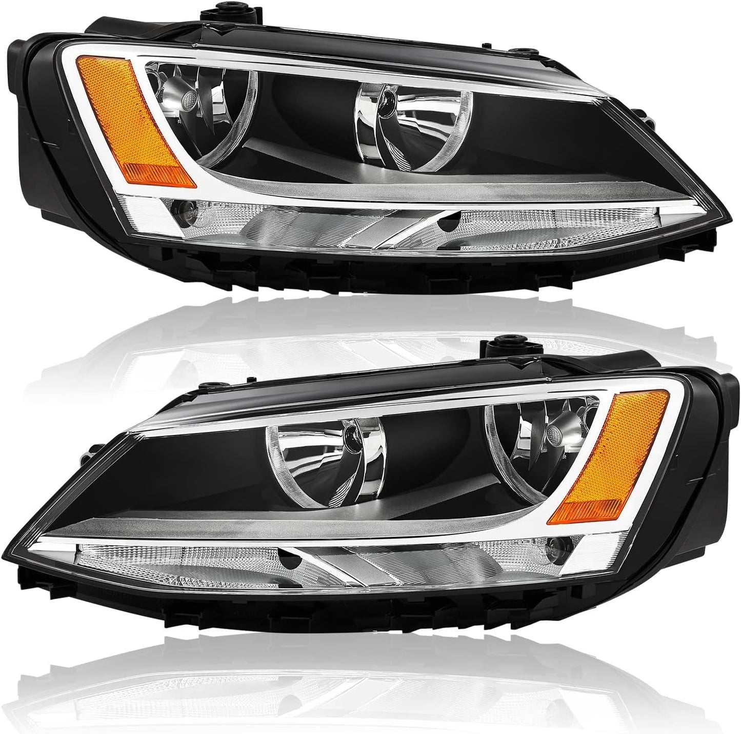 Headlights Assembly for 2011-2018 VW Jetta MK6, Chrome Housing