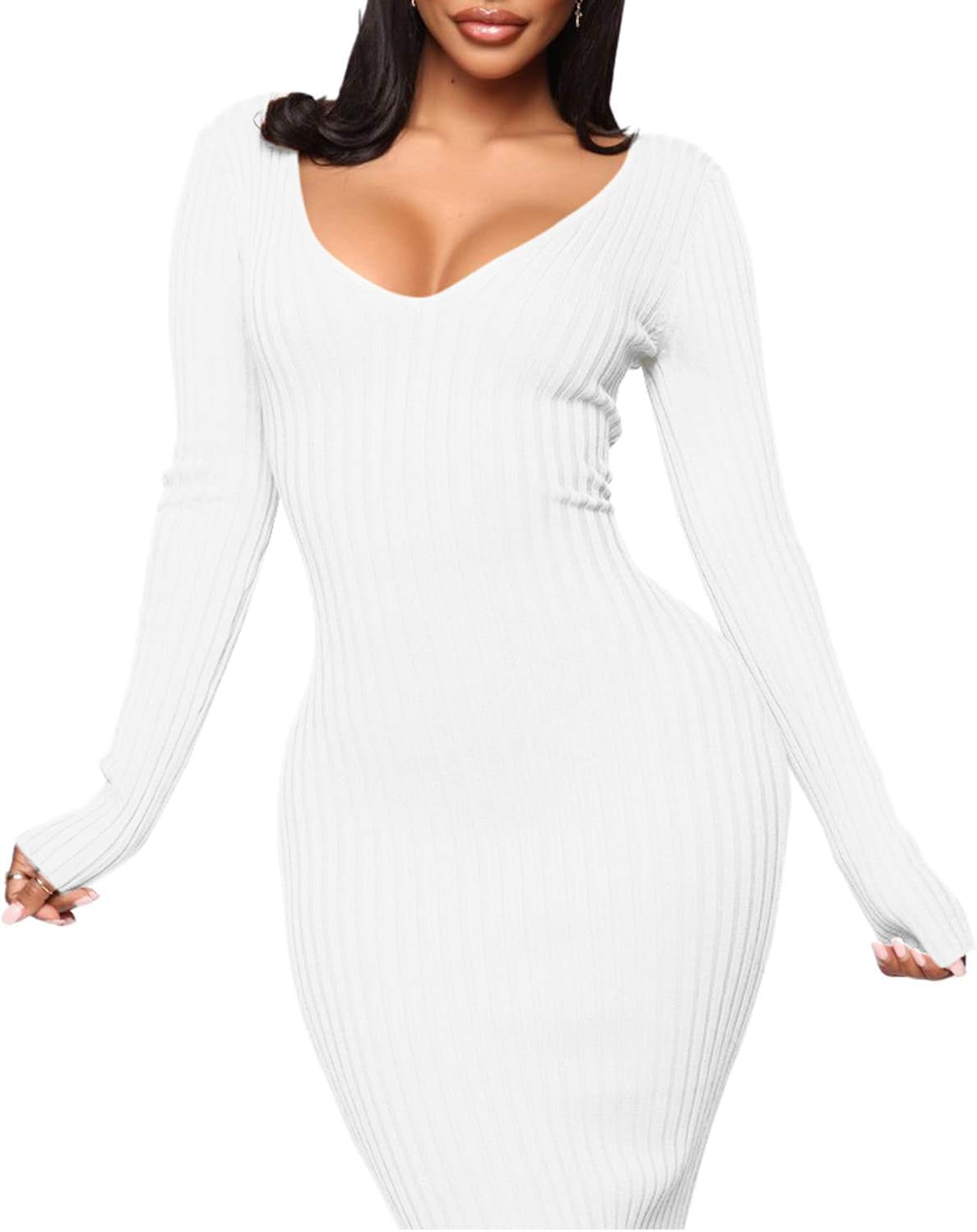 Women'S off Shoulder Long Sleeves Bodycon Sweater Dress Sexy Knit Slim Cardigans
