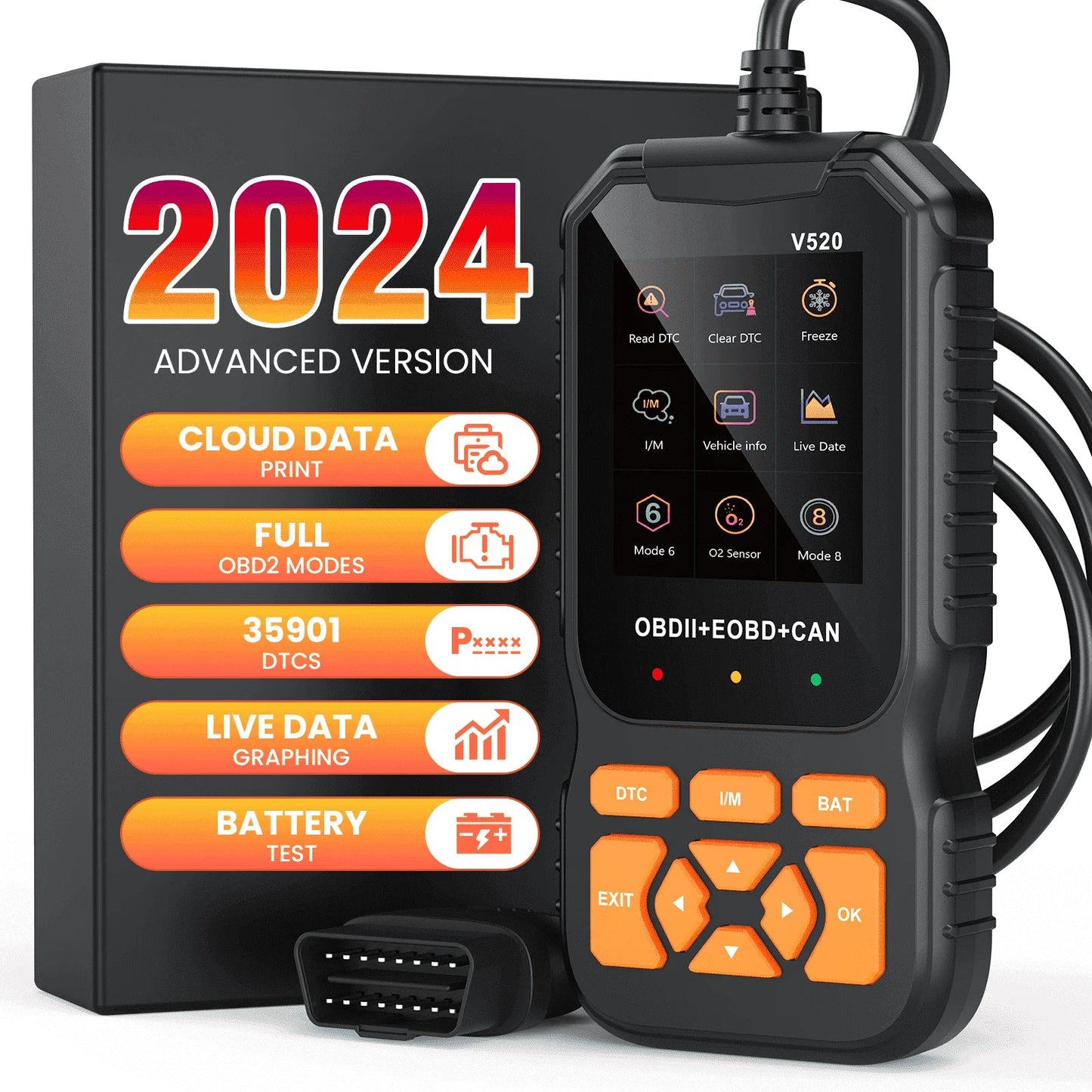 V520 OBD2 Scanner Professional Auto Tool for All Vehicles Live Data ,Universal Check Engine Car Code Reader /Erase Fault Code,35,901 Dtcs,Cloud Data Print,Voltage Test