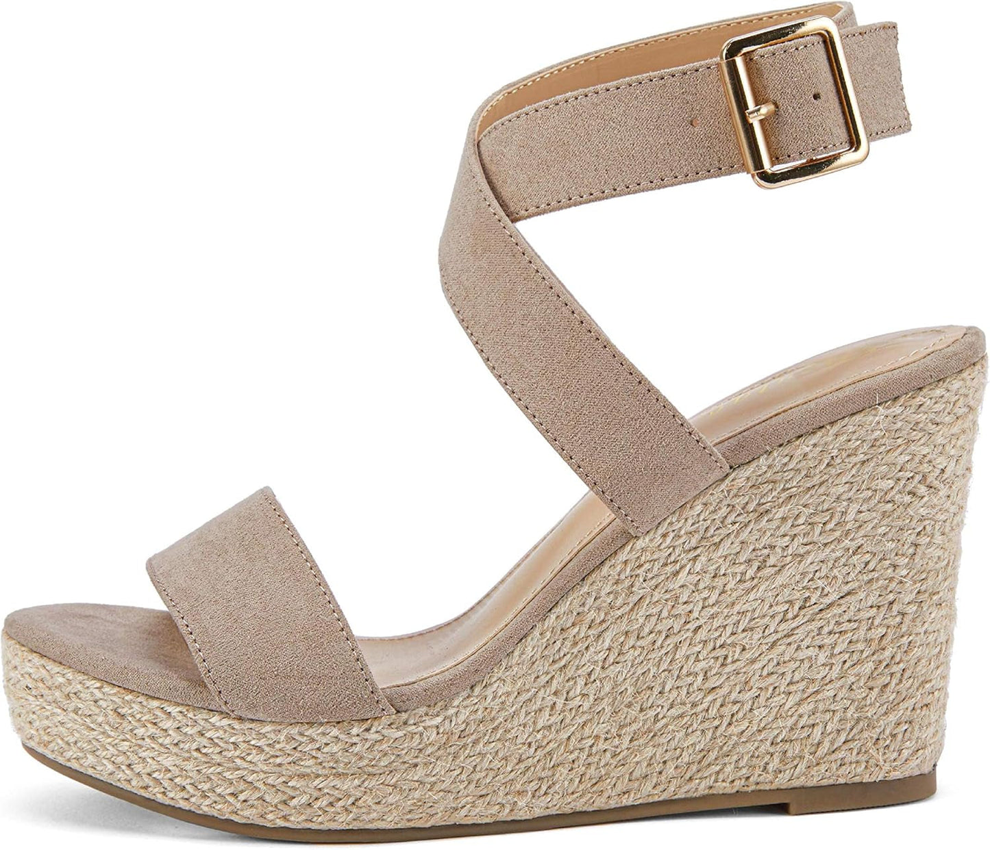 Women'S Wedge Sandals Cross Strap Espadrille Platform Ankle Buckle Summer Casual Shoes