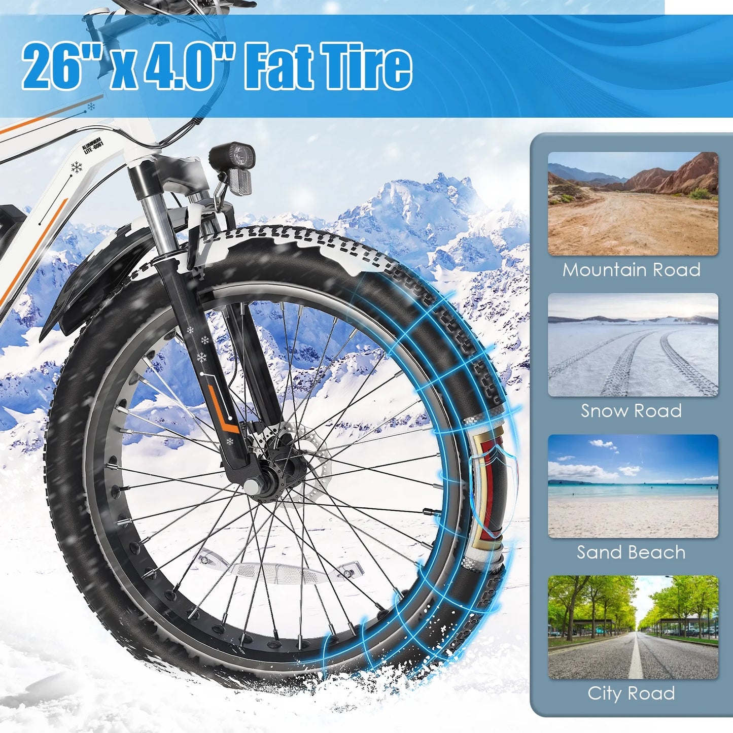 26"X4.0 Fat Tire Electric Bike, 624Wh Battery, 48V 500W Ebike Electric Mountain Bike, Cruise Control Mode, Adult E Bikes for Men, LCD Meter, 7-Speed Snow Bike Beach E-Bike for Adults UL2849