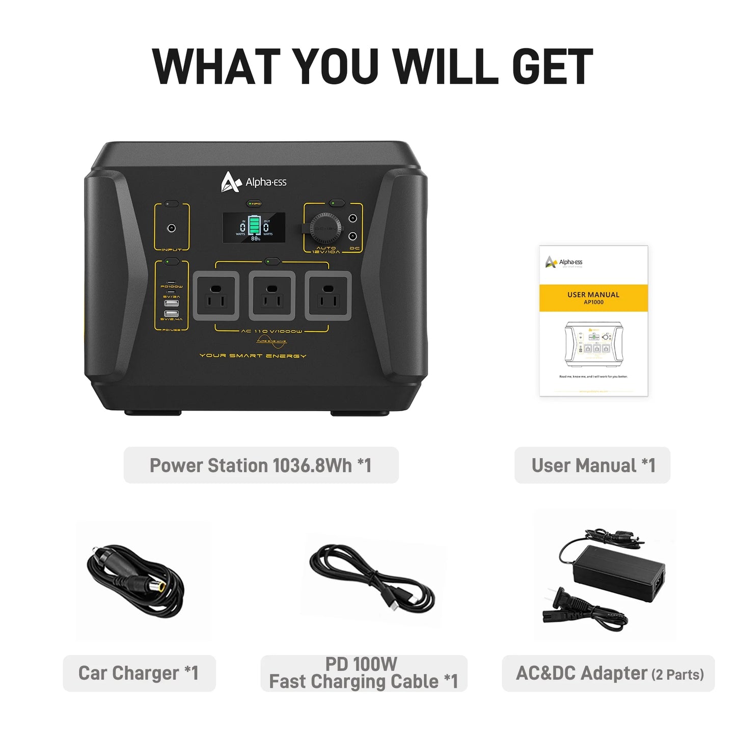 1000W Continuous / 2000W Peak Portable Solar Generator