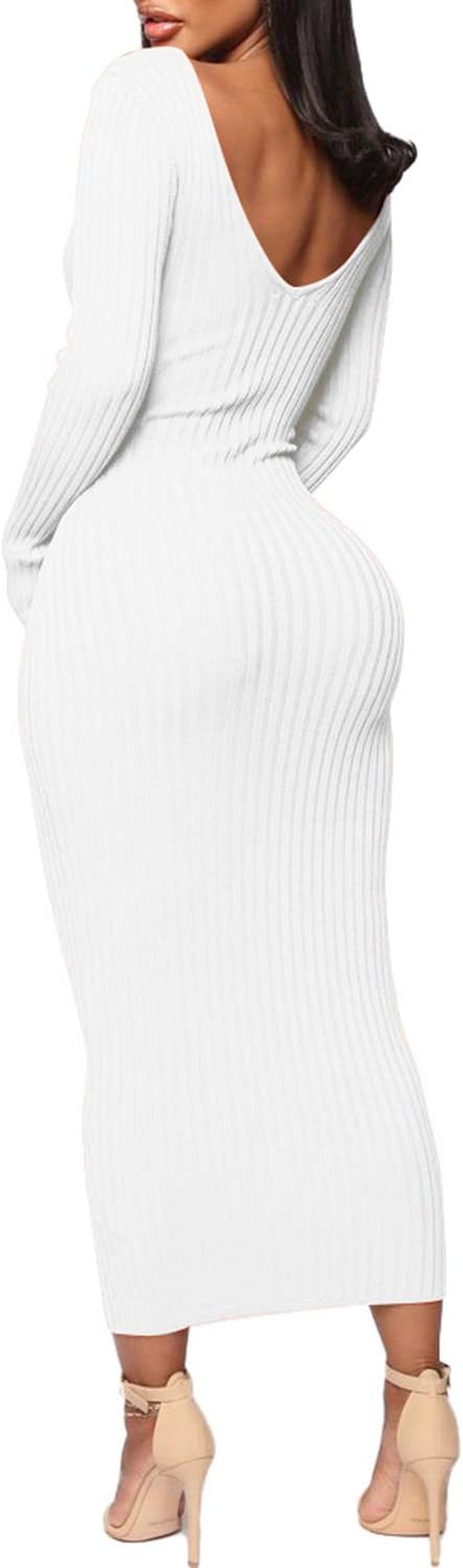 Women'S off Shoulder Long Sleeves Bodycon Sweater Dress Sexy Knit Slim Cardigans