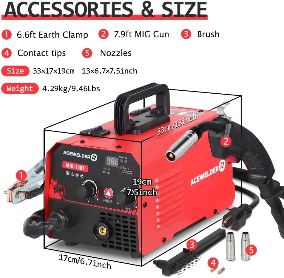 130A Gasless Flux Core MIG Welder Welding Machine 110V Portable IGBT Inverter