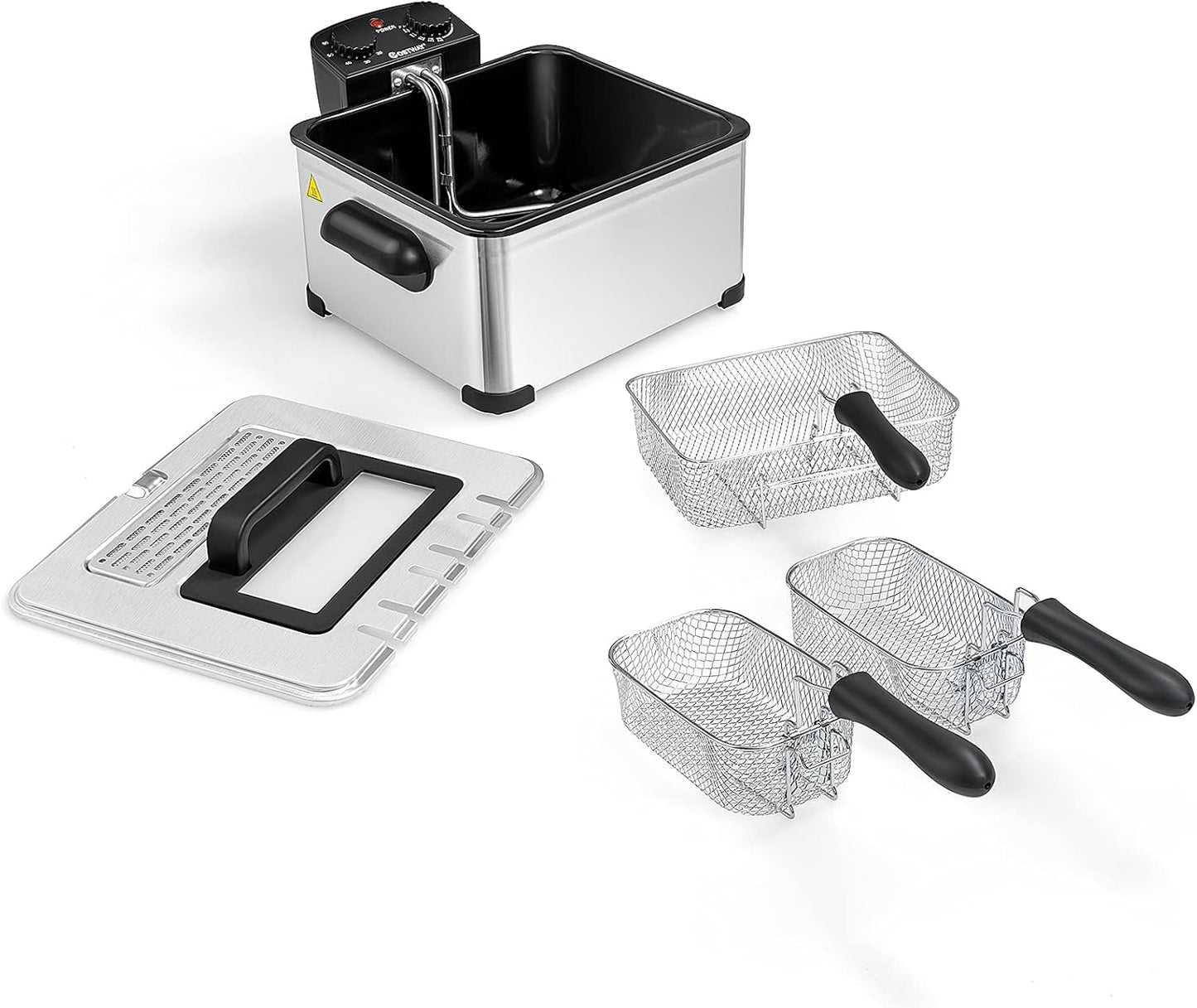 Deep Fryer with Basket, 5.3Qt Stainless Steel Electric Oil Fryer W/Adjustable Temperature, Timer, Lid with View Window, Professional Style, Deep Fryer Pot for Home Use, French Fries, Chicken