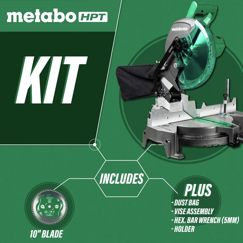 Compound Miter Saw, 10" Miter Saw with Large Table Saw for Woodworking, Power Saw with 15-Amp Motor, Accurate Miter Angles, 0-45 Bevel, 24T TCT Miter Saw Blade, Positive Stops, C10FCGS