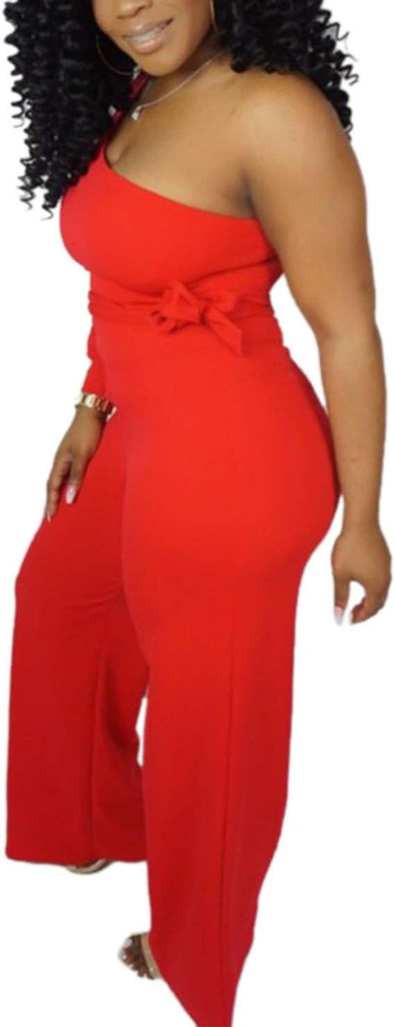 Women'S Sexy One Shoulder Slit Sleeve High Waist One Piece Pant Outfit Wide Leg Jumpsuit Romper