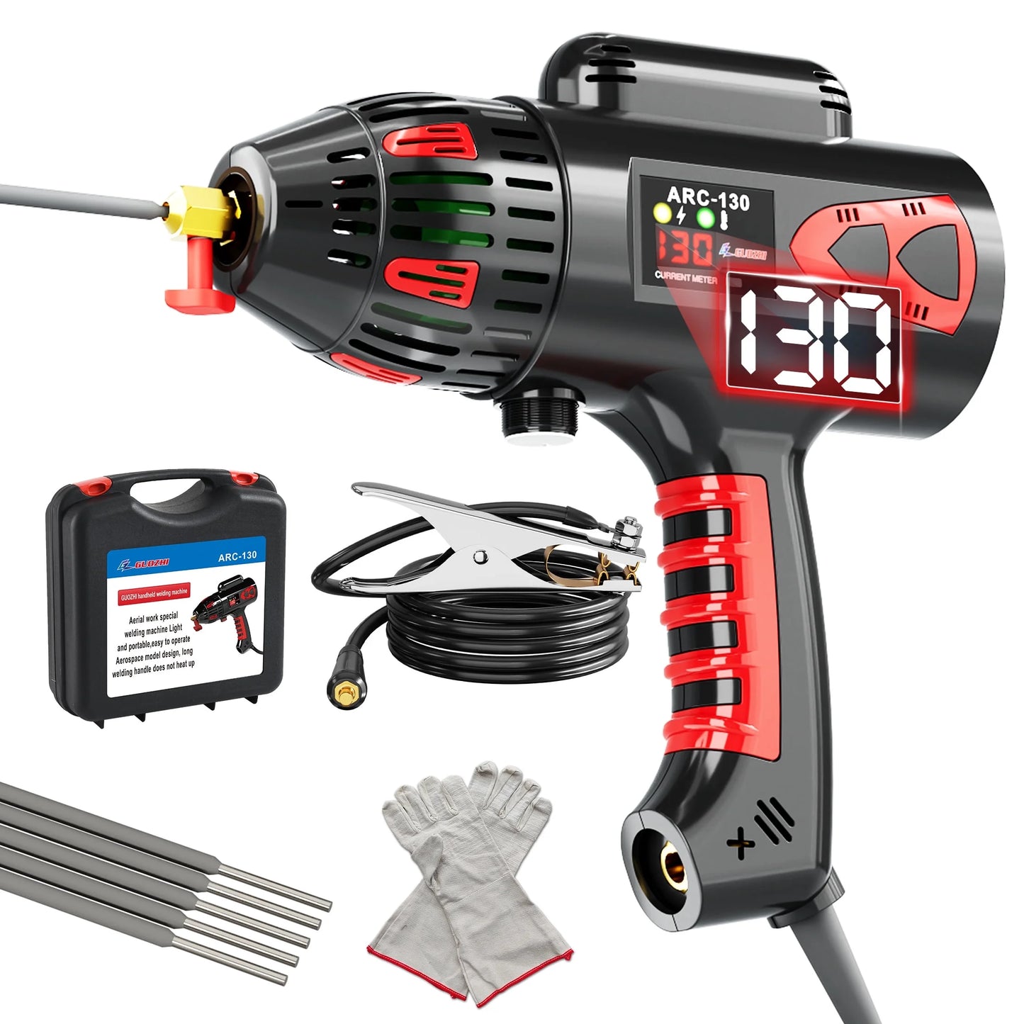 110V 130A Portable Handheld Stick ARC Welder Machine, Digital Display, IGBT Inverter, Ergonomic Design (3.7LB)