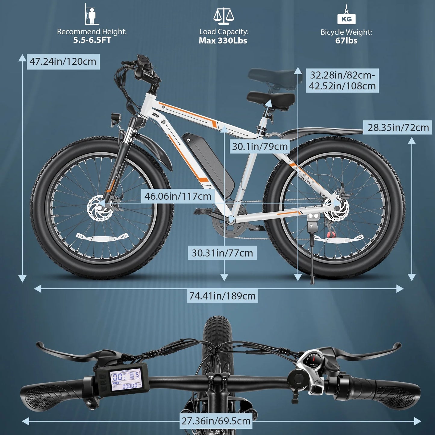 26"X4.0 Fat Tire Electric Bike, 624Wh Battery, 48V 500W Ebike Electric Mountain Bike, Cruise Control Mode, Adult E Bikes for Men, LCD Meter, 7-Speed Snow Bike Beach E-Bike for Adults UL2849