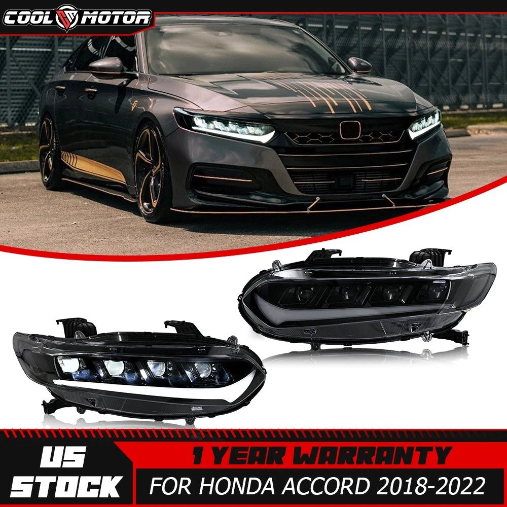 For 2018-2022 Honda Accord Sedan LED DRL Headlights Headlamps Sequential Pair