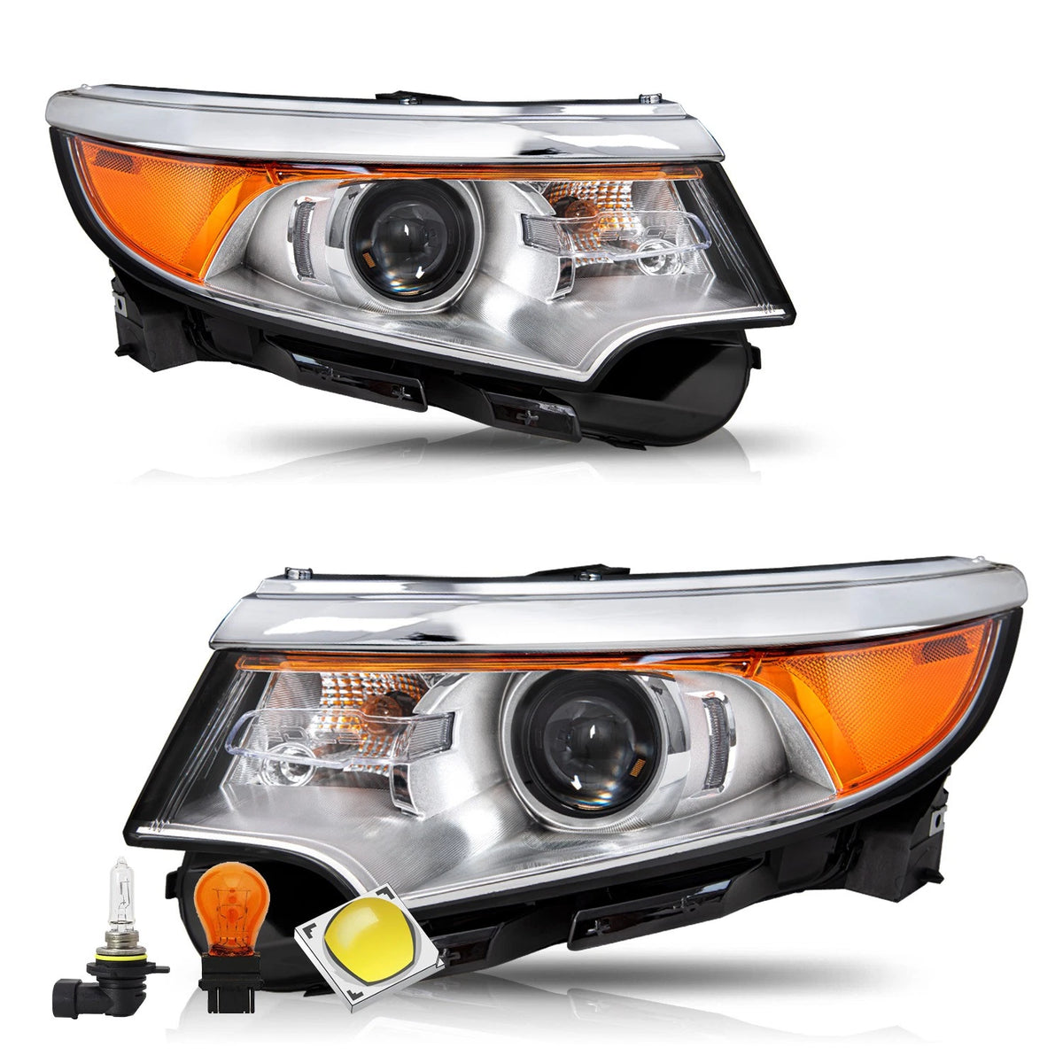 For Ford Edge 2011-2014 Projector Headlights Lamps Left+Right 5 Plugs w/Bulbs