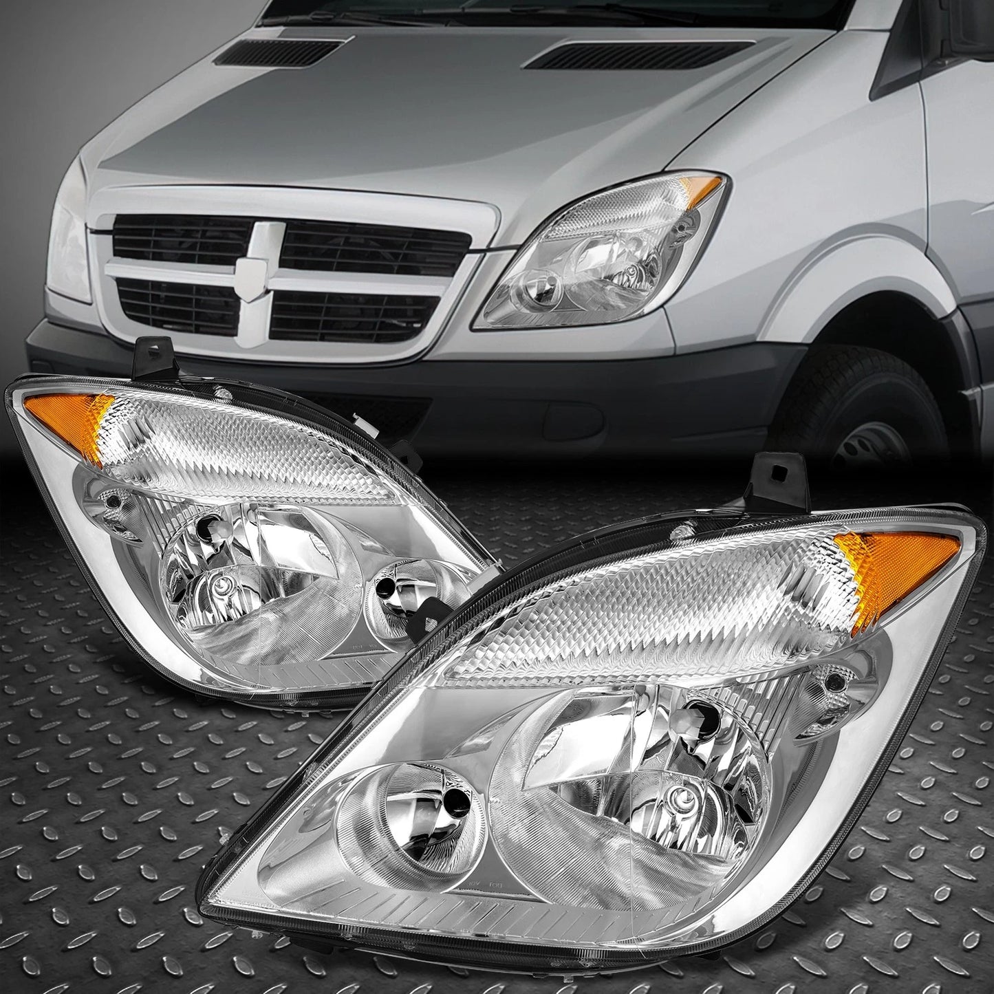 For 07-13 Dodge/Mercedes/Freightliner Sprinter 2500 3500 Headlights Chrome/Amber