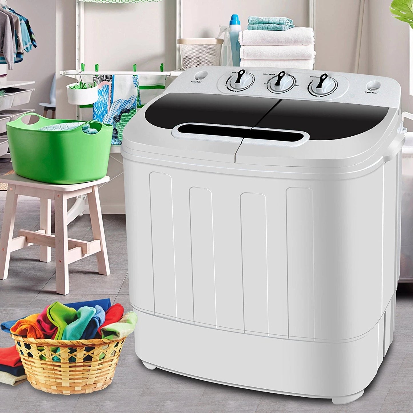 Portable Washing Machine Mini Twin Tub 13lbs Laundry Compact Washer and Dryer