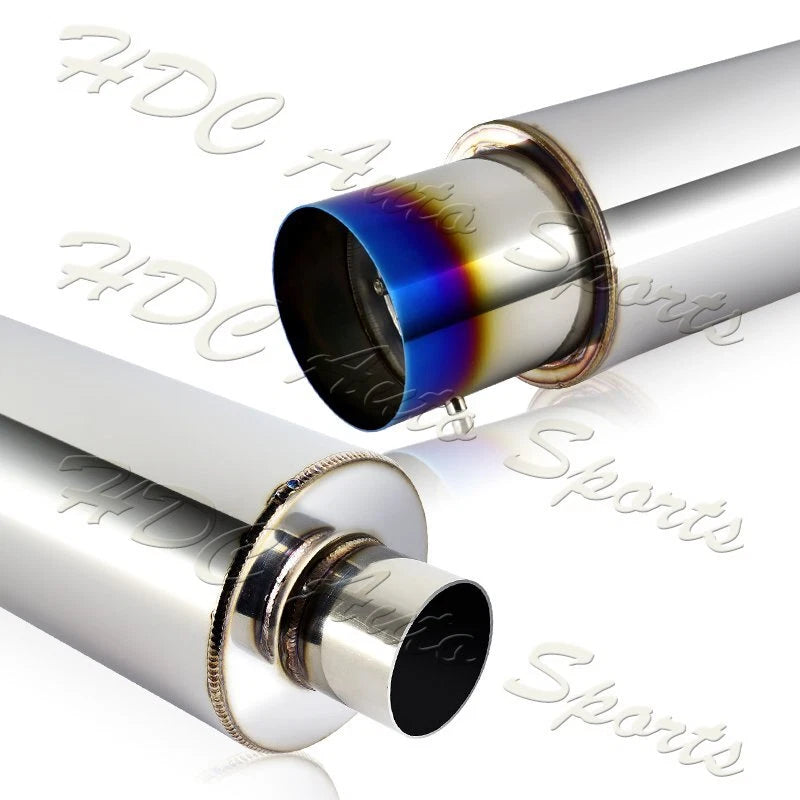 4" N1 Style Burn Tip Stainless Steel Racing Resonator Exhaust Muffler 2.5" Inlet
