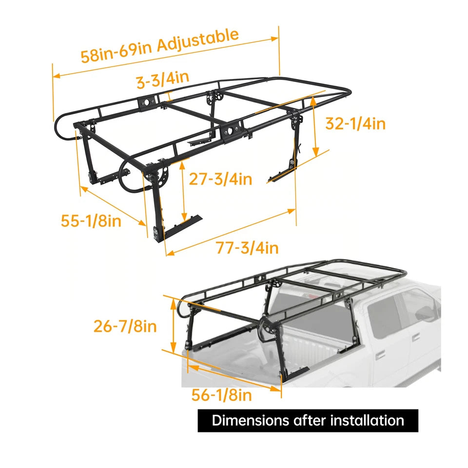 1000 LBS Adjustable 58"-69" Universal Truck Bed Ladder Rack Lumber Utility Kayak