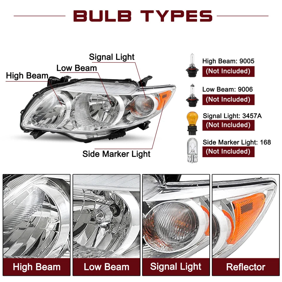 For 2009 2010 Toyota Corolla Chrome Headlights