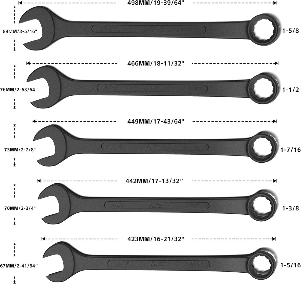 10-Piece SAE Black-Oxide Jumbo Combination Wrench Set, Open-End Large Wrench