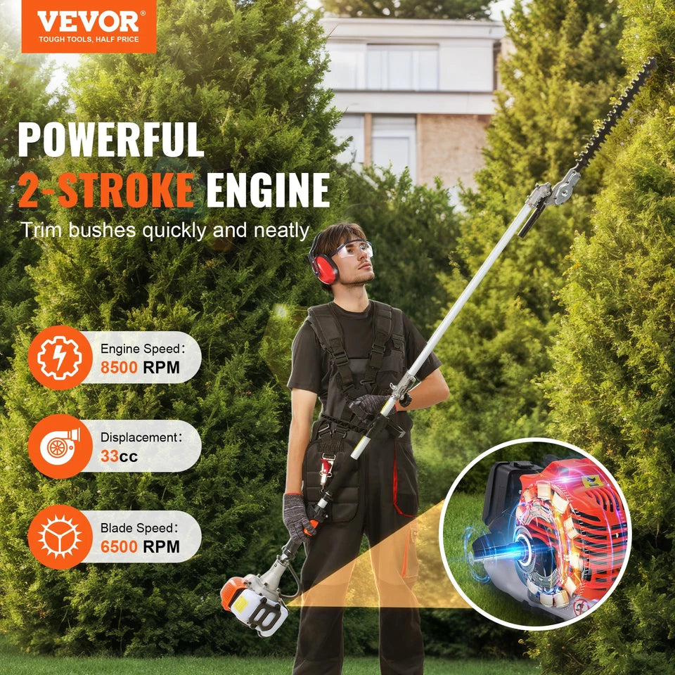 6-in-1 Multi-Functional Trimming Tools Gas Hedge Trimmer 33CC Weed Eater
