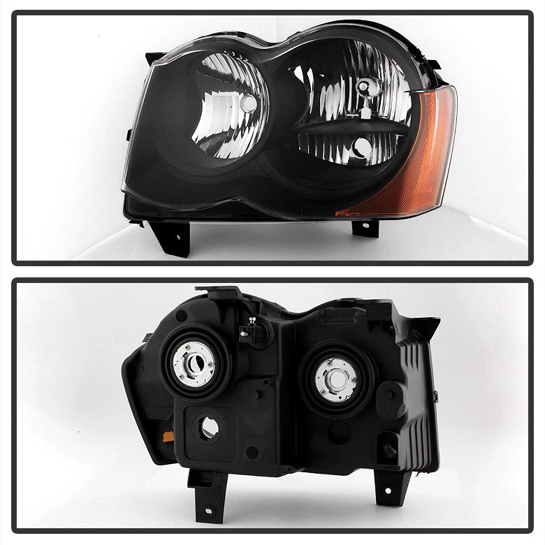 For 2008 -2010 Jeep Grand Cherokee Halogen Black Headlights Headlamps Left+Right