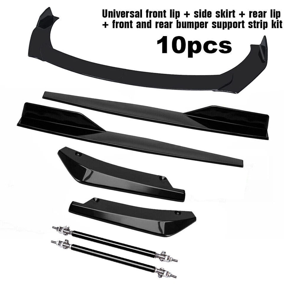 For Hyundai Elantra Black Front Bumper Lip Spoiler Splitter+Side Skirt+Rear Lip