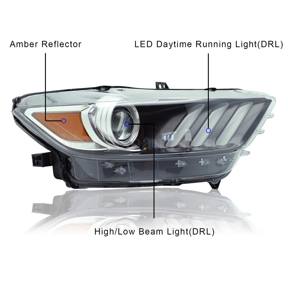 Headlights Pair For 2015 2016 2017 Ford Mustang HID/Xenon W/LED DRL LH+RH 15-17