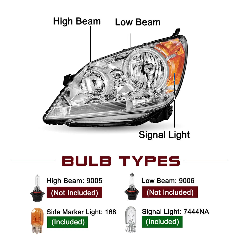 For 2005-2010 Honda Odyssey Chrome Housing Amber Corner Headlights Assembly Pair