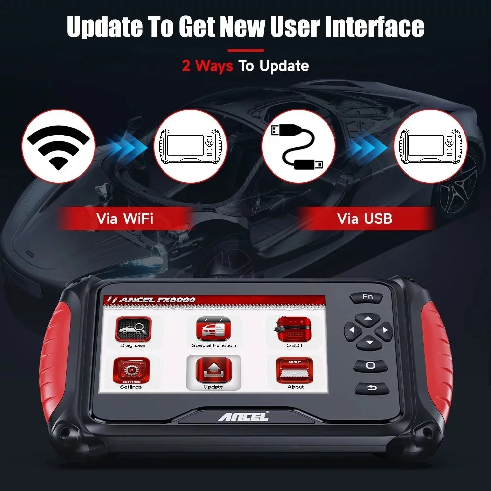 FX8000-I OBD2 Scanner Four Systems Diagnostic Scan Tool ABS SRS Gearbox Engine OBDII Code Reader Car Scanner Oil Reset Service Automotive EOBD OBD Diagnostic Scanner Auto VIN Free Update 7Inch