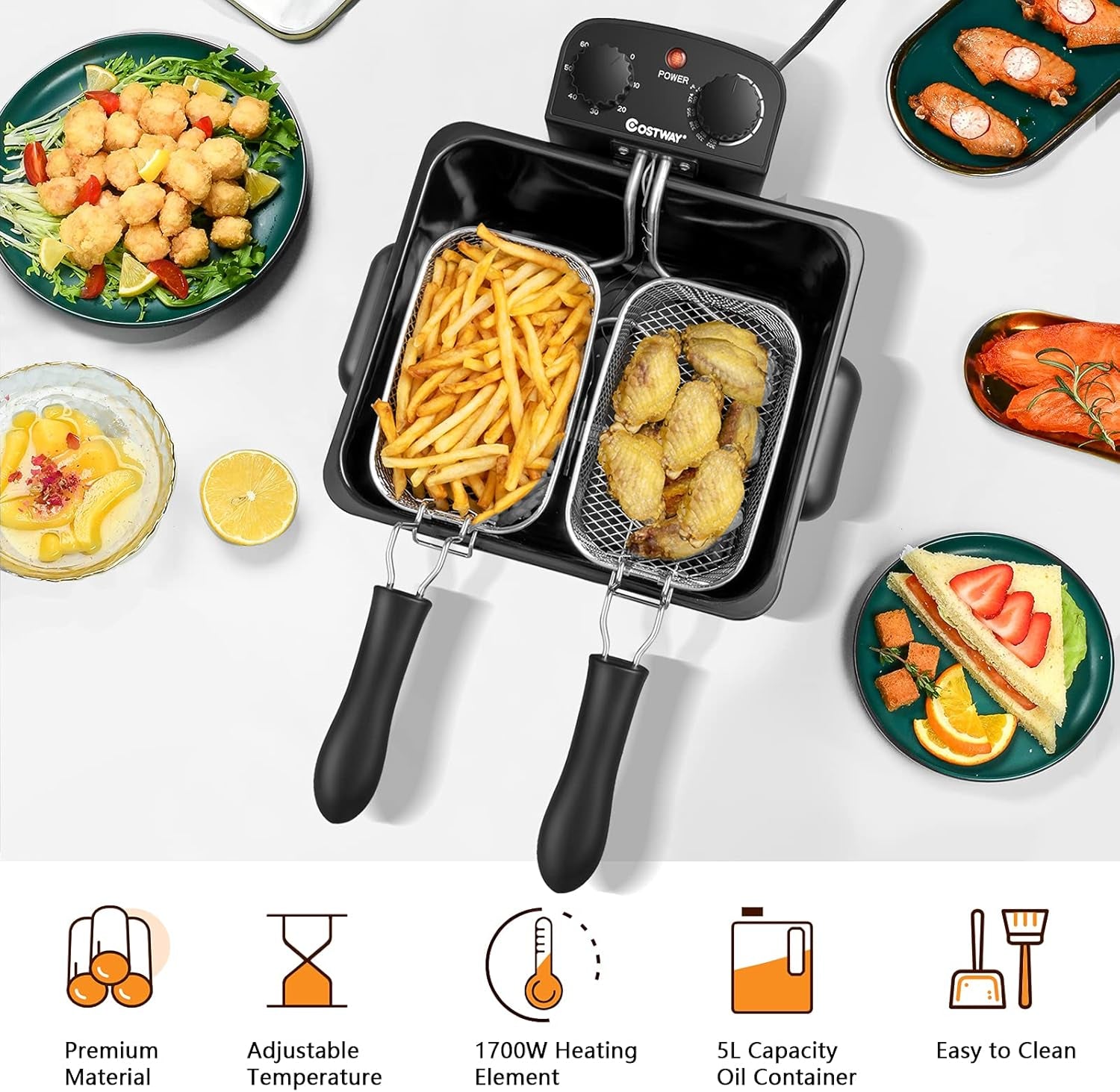 Deep Fryer with Basket, 5.3Qt Stainless Steel Electric Oil Fryer W/Adjustable Temperature, Timer, Lid with View Window, Professional Style, Deep Fryer Pot for Home Use, French Fries, Chicken