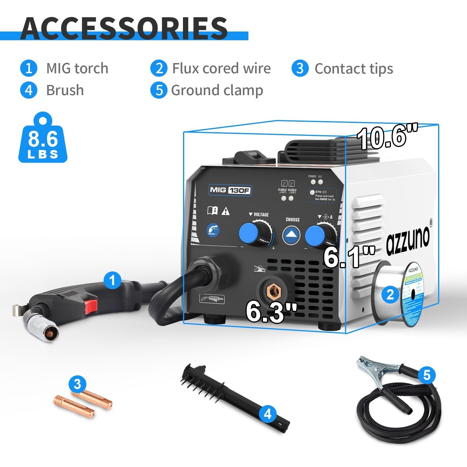MIG Welder,Flux Core Welder Machine 110V 130Amp, Gasless MIG Welding Machine ...