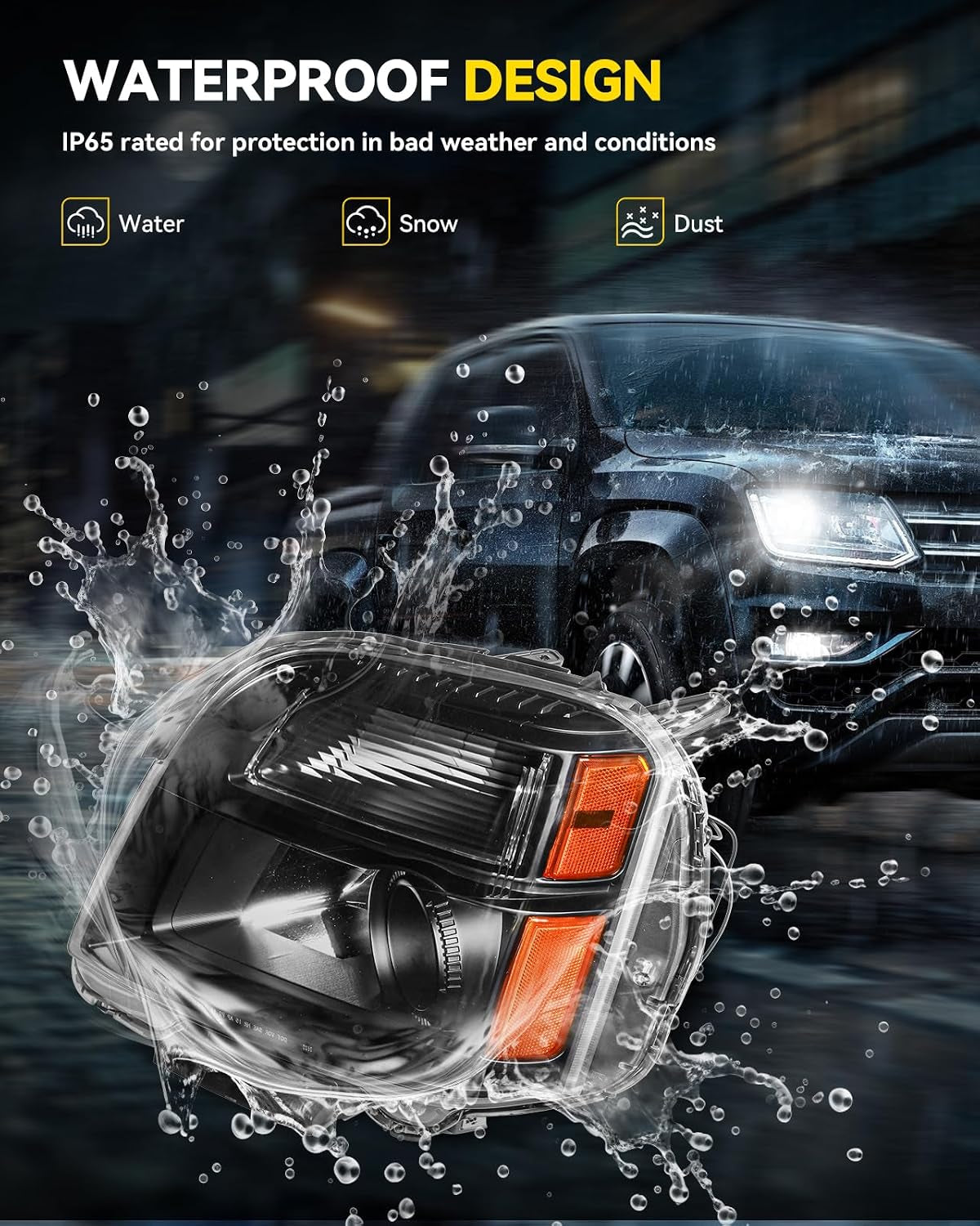 Headlights Assembly for 2010 2011 2012 2013 2014 2015 GMC Terrain | Black Housing Clear Lens Amber Reflector,Pair OE Style Halogen Headlamps (Driver & Passenger Side)