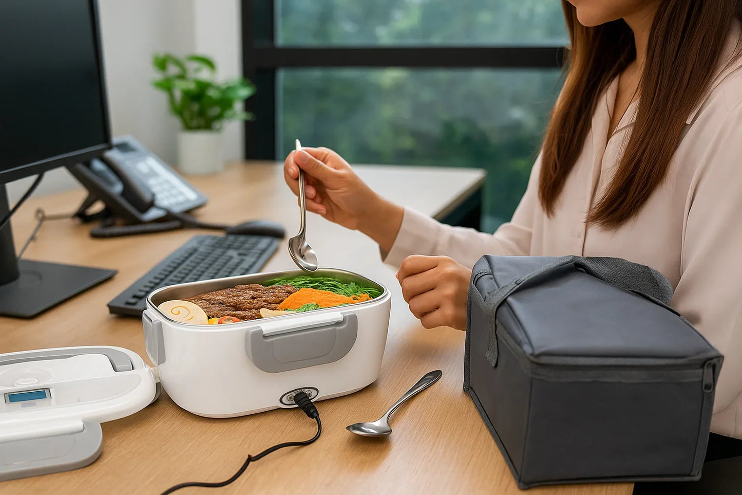 2 in 1 110V 12V Stainless Steel Electric Heating Lunch Box Car Office School Food Warmer Container Heater Lunch Box Set