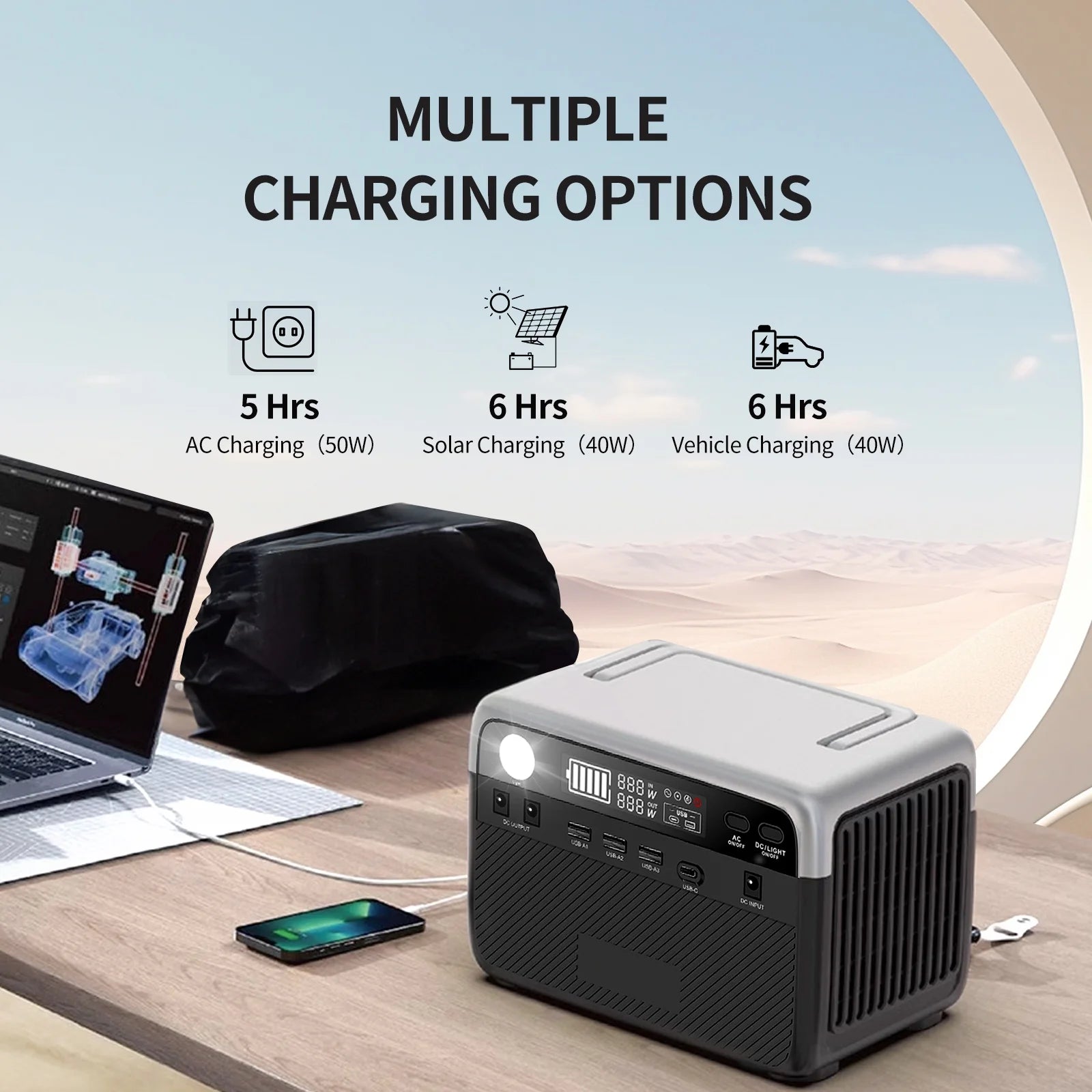 300W(Peack 600W) Portable Power Station 296Wh Capacity Lithium Battery Solar Generator Fast Charging (Solar Panel Optional) for Home Backup Outdoor Camping
