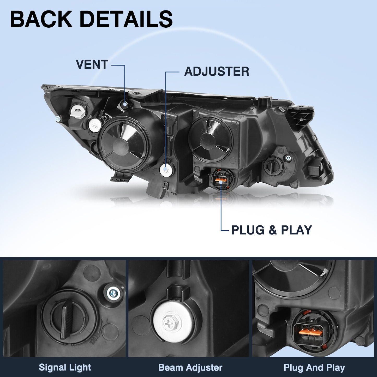 For 2011-2013 Kia Optima Black Factory Style Halogen Headlights Assembly Pair