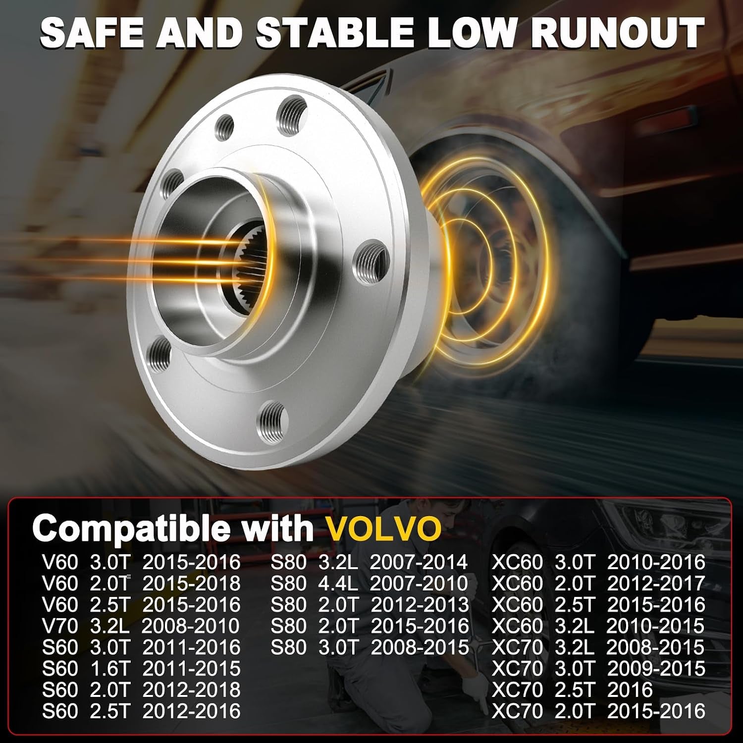 2Pcs 513328 Front Wheel Bearing Hub Assembly Compatible with Volvo S80 2007-2016, for Volvo V60 2015-2018 S60 2011-2018, for Volvo Xc70 2008-2016 Xc60 2010-2017, V70 2008 2009 2010, 5 Lugs