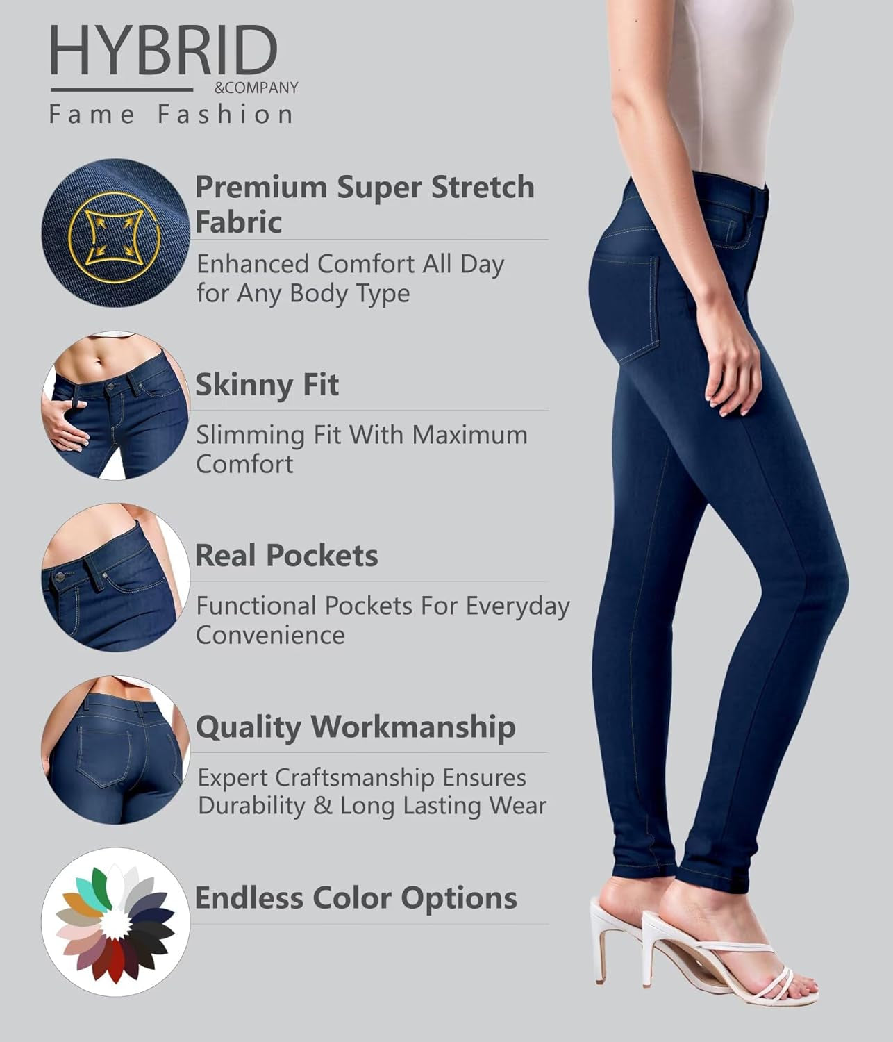 Womens Super Stretch Comfy Denim Skinny Jeans