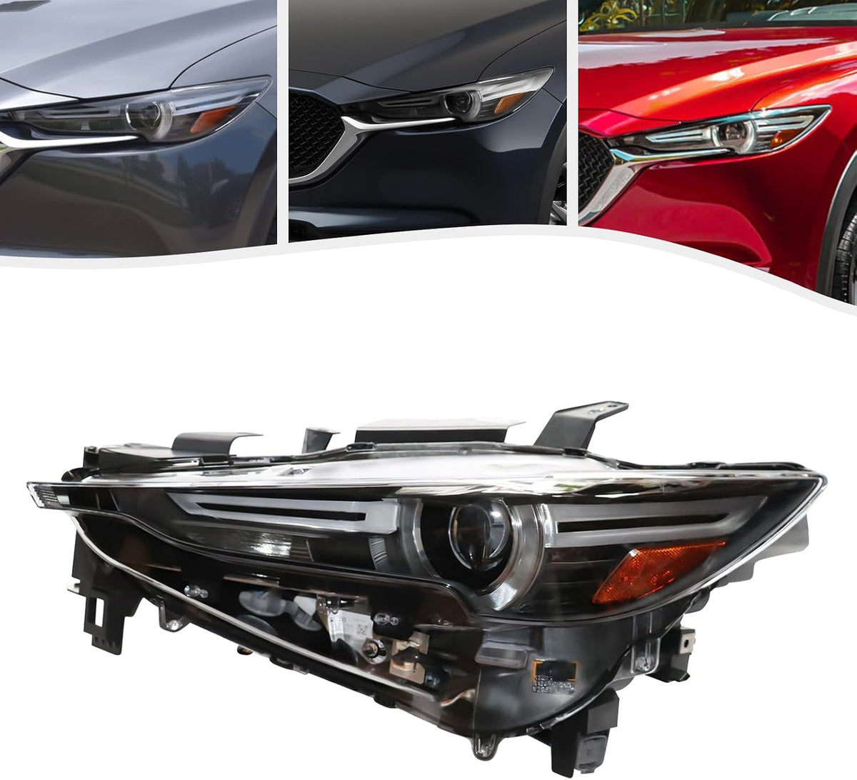 Headlights Assembly Driver and Passenger Side for 2017-2021 Mazda CX-5 LED (Without AFS) Left & Right Headlights Lamps Set W/Bulb Clear Lens Halogen Direct Replacement Headlights (Left)