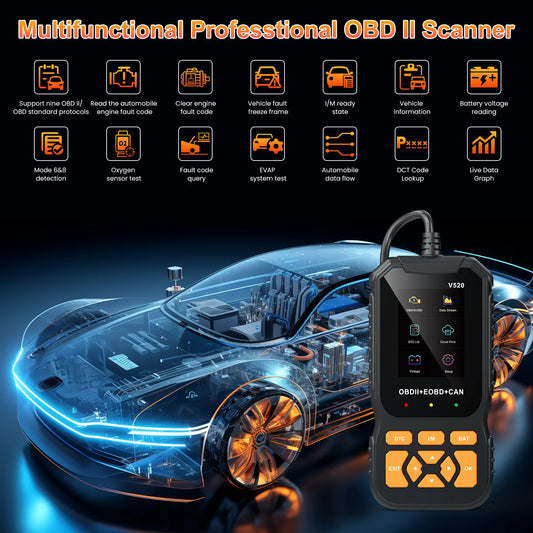 V520 OBD2 Scanner Professional Auto Tool for All Vehicles Live Data ,Universal Check Engine Car Code Reader /Erase Fault Code,35,901 Dtcs,Cloud Data Print,Voltage Test