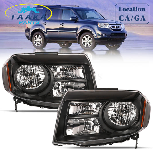 Pair Black Headlights for 2012 2013 2014 2015 Honda Pilot Lamp Light Left&Right