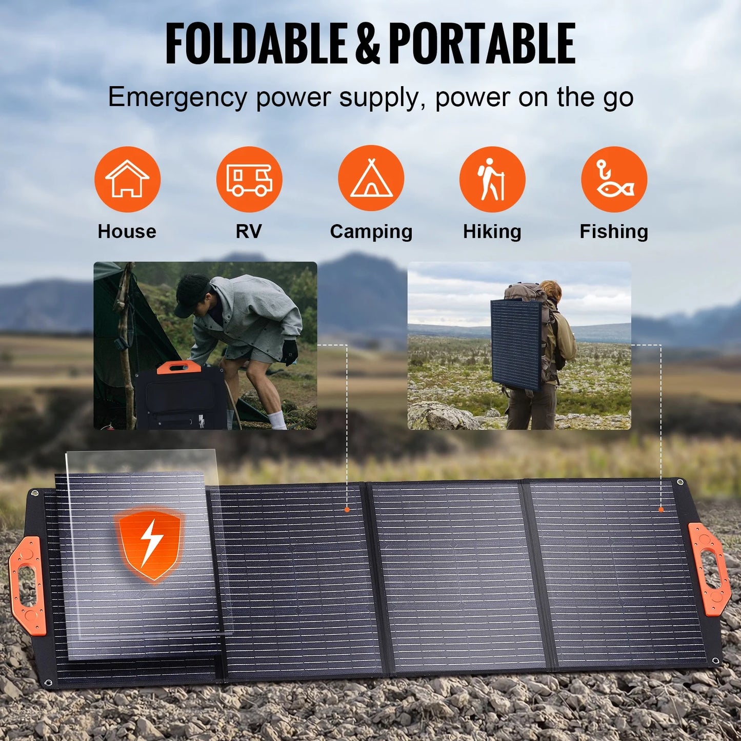 Compact Monocrystalline Solar Panel, 120W Folding ETFE Solar Charger, 23% Efficiency with Type C, DC 18V, QC3.0 USB, IP67 Waterproof for Residential, Remote Locations, Trekking