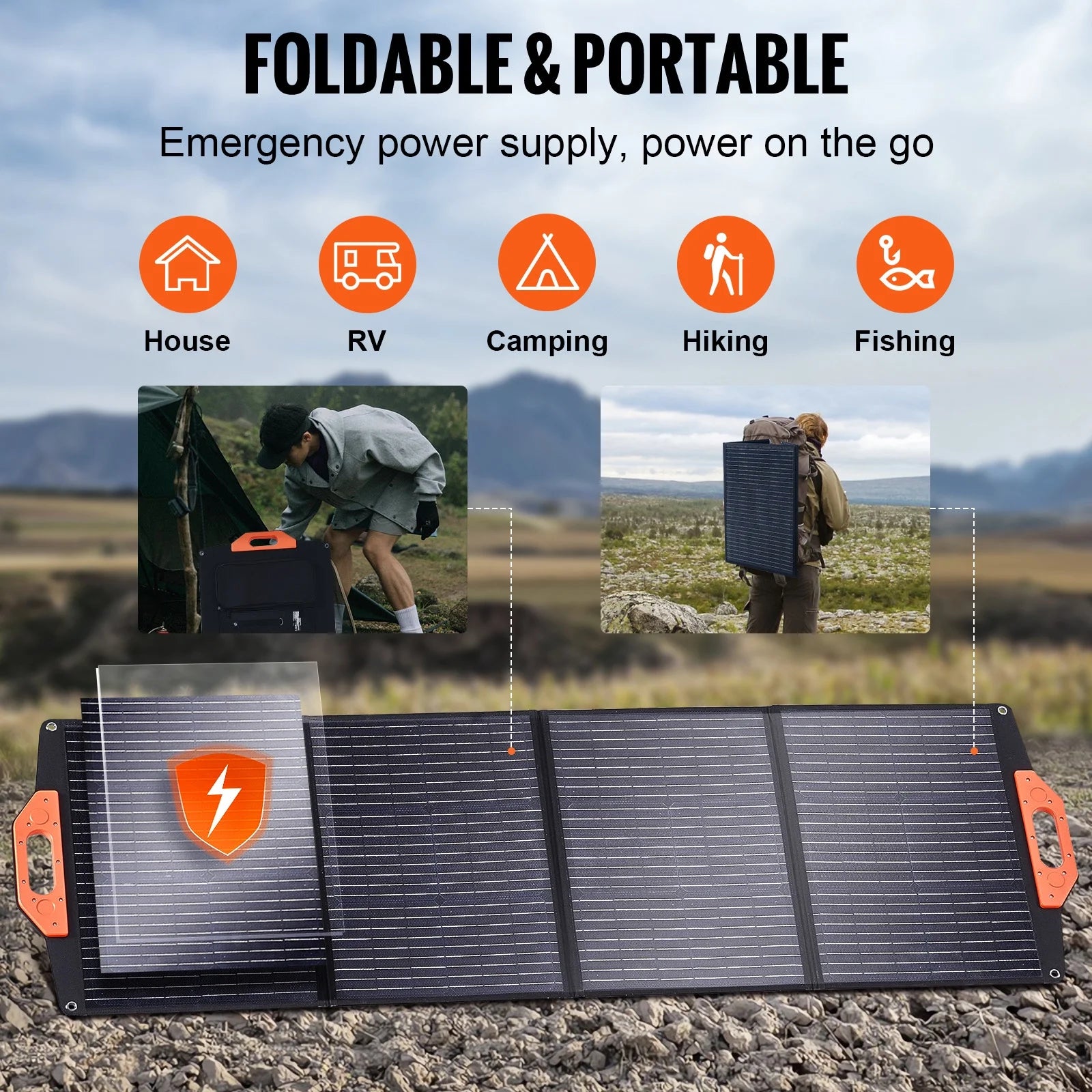 Compact Monocrystalline Solar Panel, 120W Folding ETFE Solar Charger, 23% Efficiency with Type C, DC 18V, QC3.0 USB, IP67 Waterproof for Residential, Remote Locations, Trekking