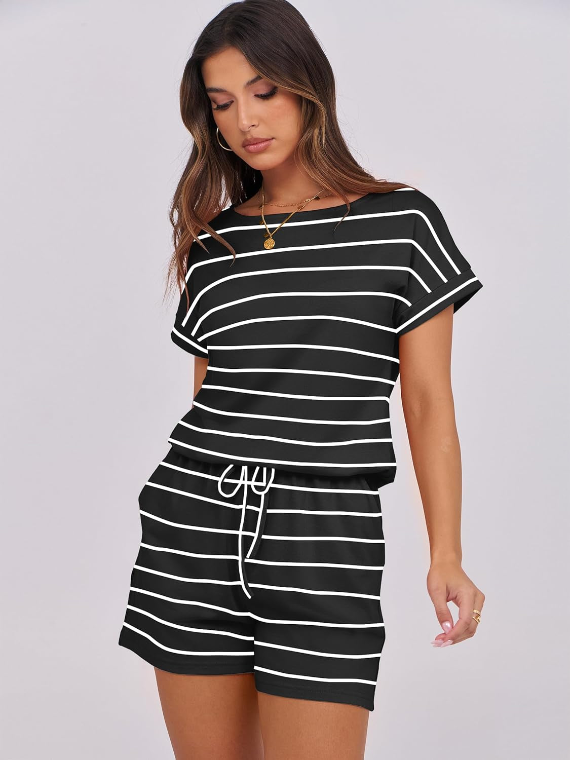 Rompers for Women Summer 2025 Casual Dressy One Piece Tshirt Short Pants Jumpsuit Beach Vacation Outfit Clothes