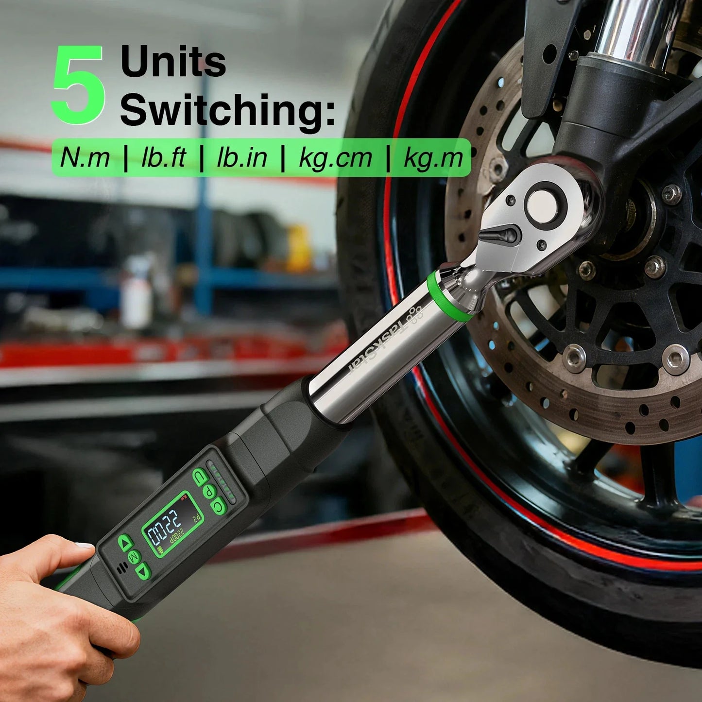 Taskstar 3/8-Inch Digital Torque Wrench with 1/4"&1/2" Adapter, Bidirectional Ratchet Head, ±2% Accuracy Electronic Torque Wrench(0-162Ft-Lbs/0-220N.M), Handheld Wrench Kit for Bicycle/Car/Motorcycle Care, 5 Units of Measure